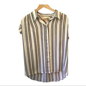 14th & Union White Navy Pink Stripe Blouse Medium Button Down Shirt
